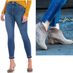 7 For All Mankind Blue Mid-Rise Ankle Skinny Released Frayed Hem Jeans Size 24